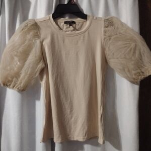 Studio F Cream Tan Top With Sheer Arms XXS